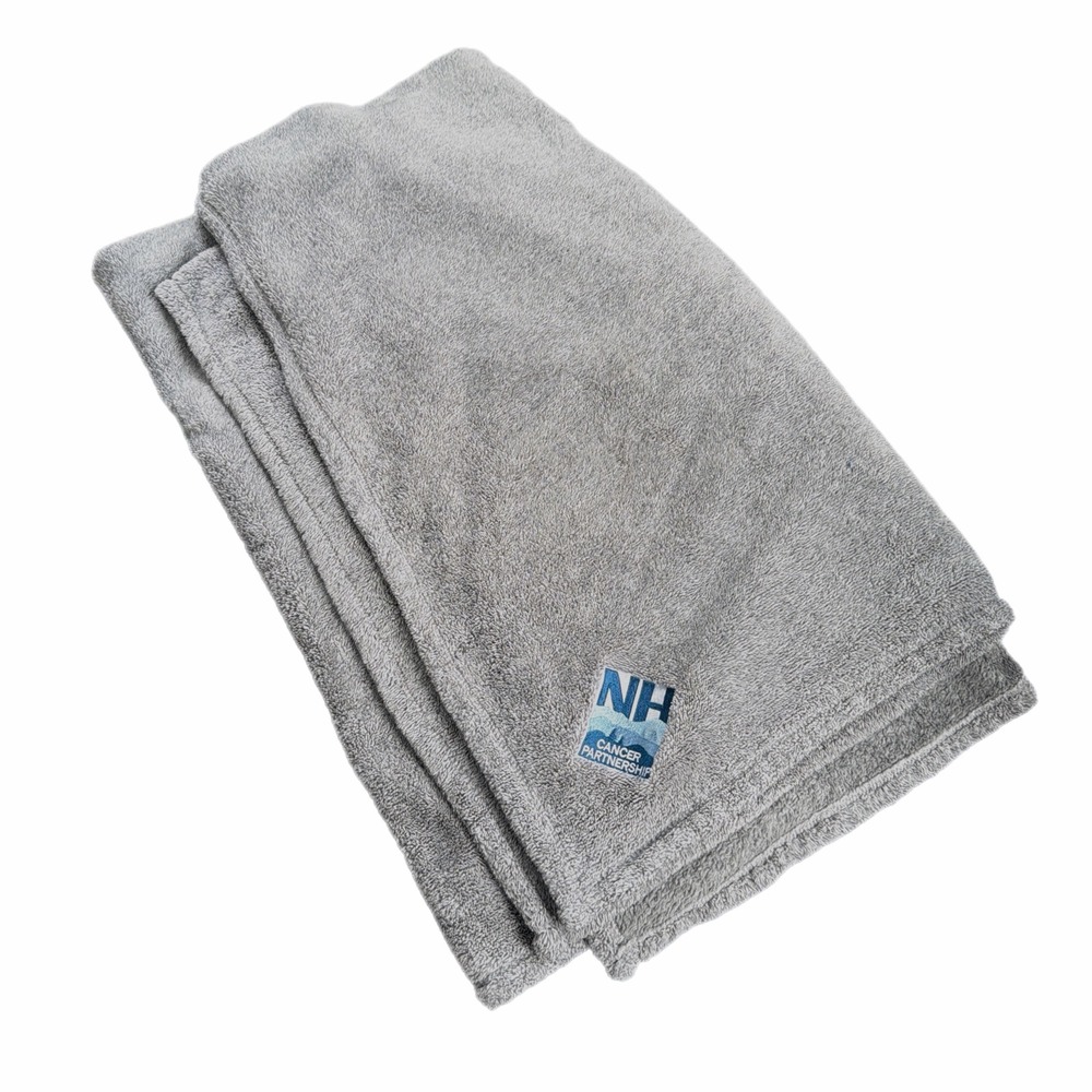 LL Bean Grey Fleece Throw Blanket NH Cancer 60x80 Plush soft warm snuggly